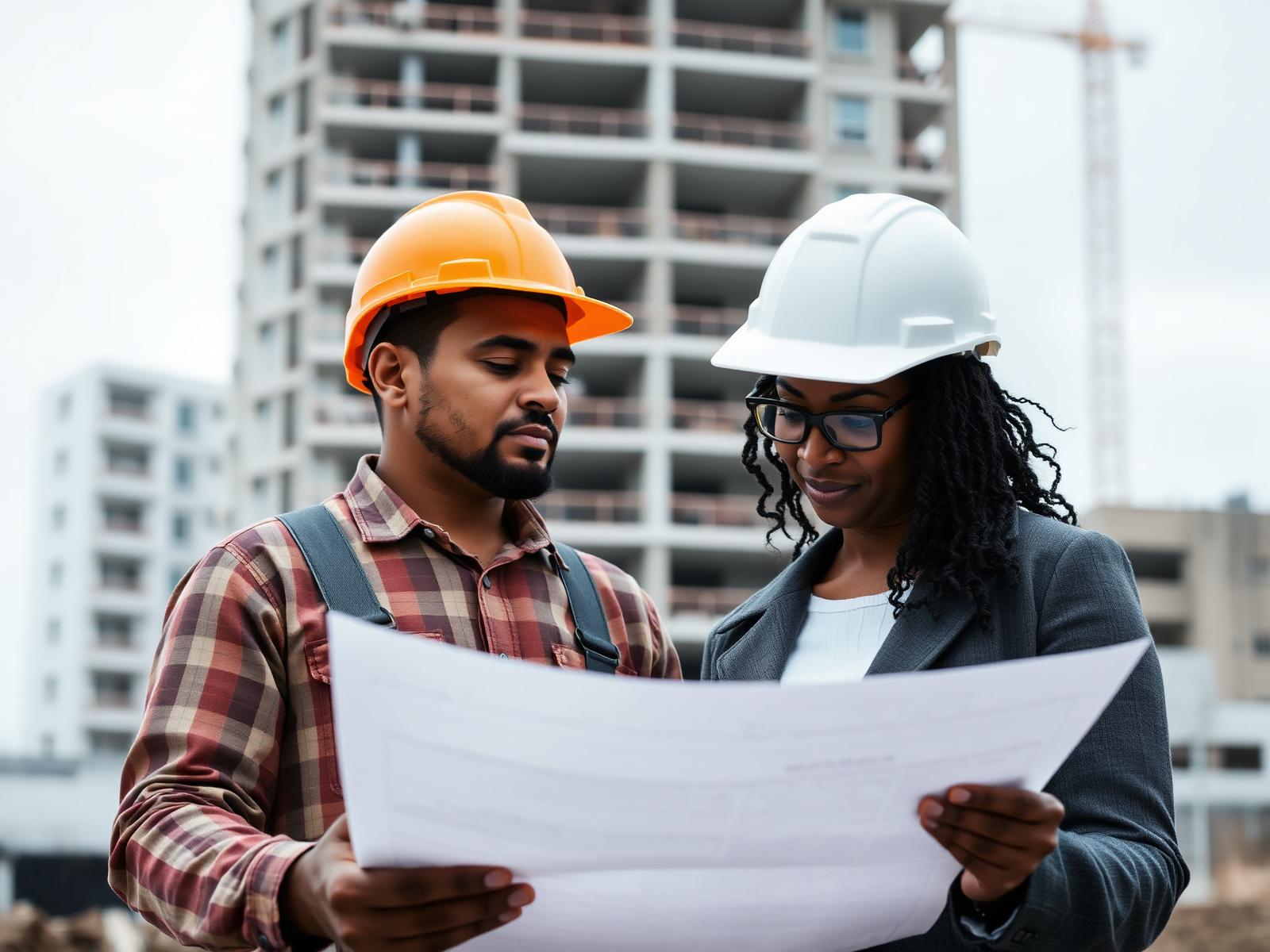 Diverse contractors on a construction site